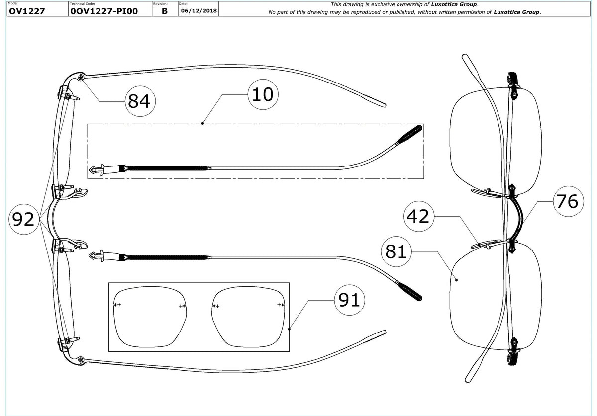 Enlarged technical drawing of the Oliver Peoples Finne OV1227 Glasses Replacement Parts