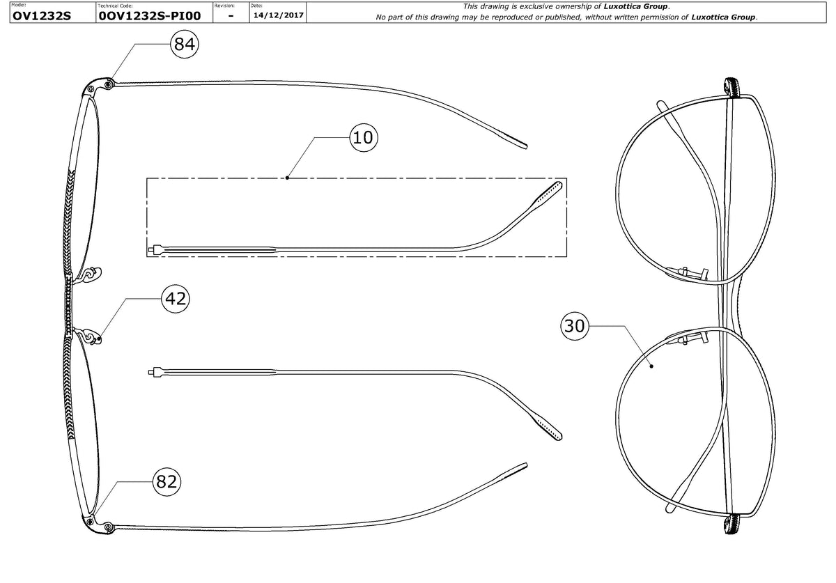 Enlarged technical drawing of the Oliver Peoples Rayette OV1232S Replacement Parts