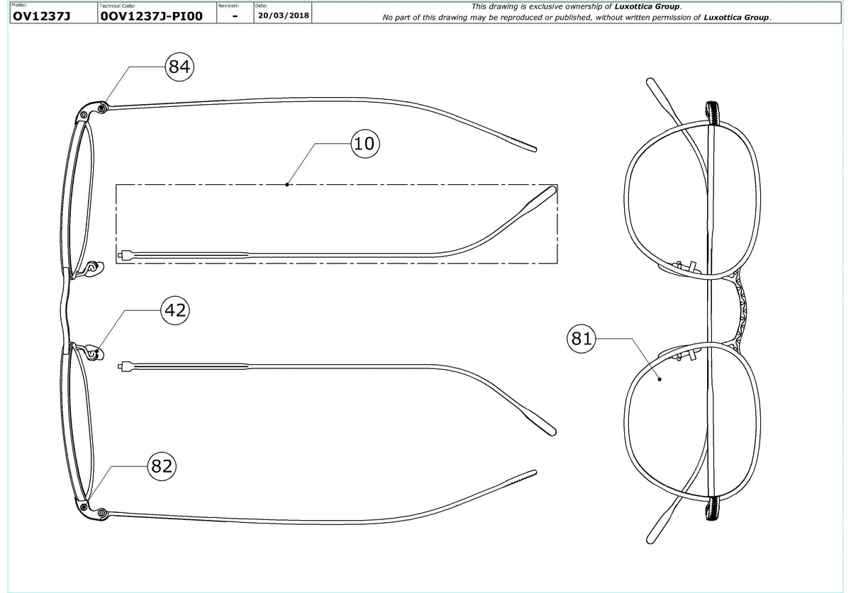 Enlarged technical drawing of the Oliver Peoples Eoin OV1237J Glasses Replacement Parts