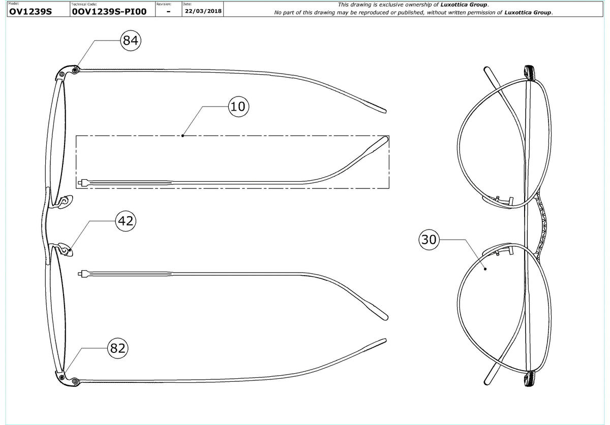 Enlarged technical drawing of the Oliver Peoples Lelaina OV1239S Replacement Parts