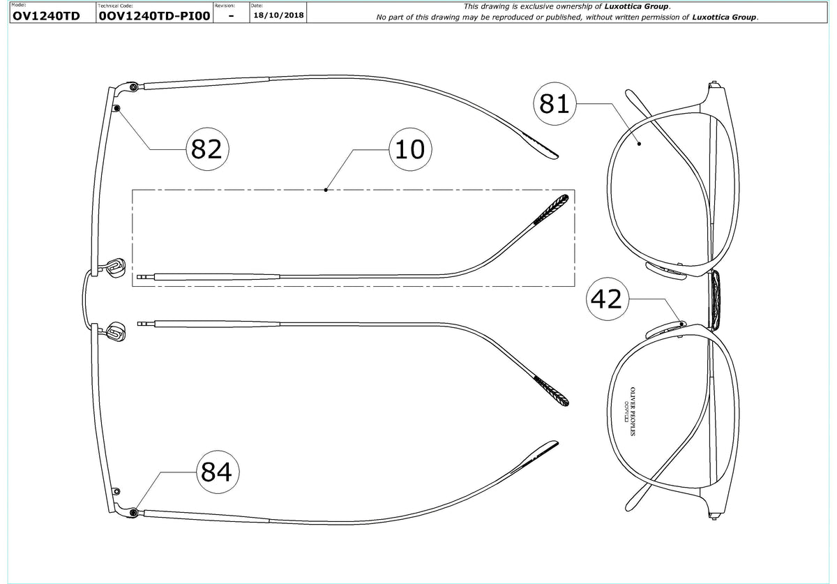 Enlarged technical drawing of the Oliver Peoples Coffey OV1240TD Glasses Replacement Parts