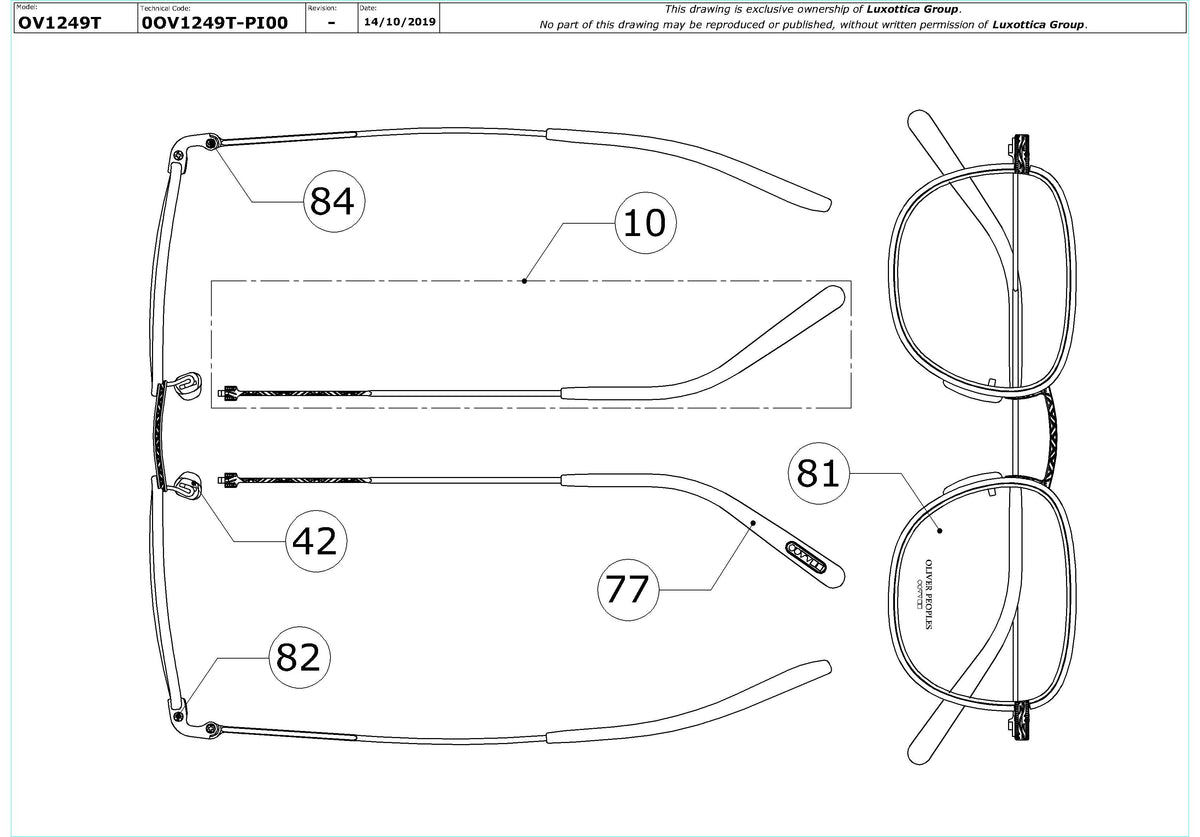 Enlarged technical drawing of the Oliver Peoples Landis OV1249T Glasses Replacement Parts
