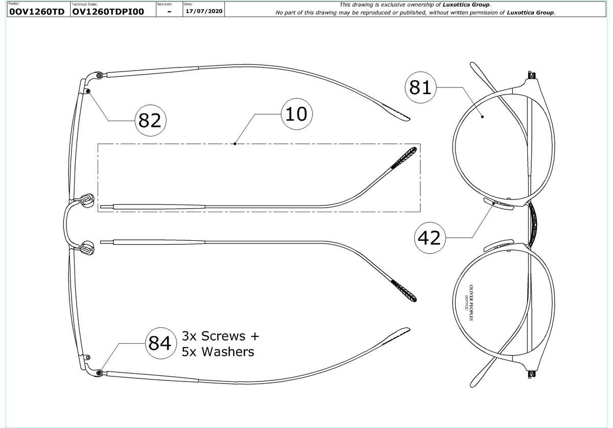 Enlarged technical drawing of the Oliver Peoples Otteson OV1260TD Glasses Replacement Parts