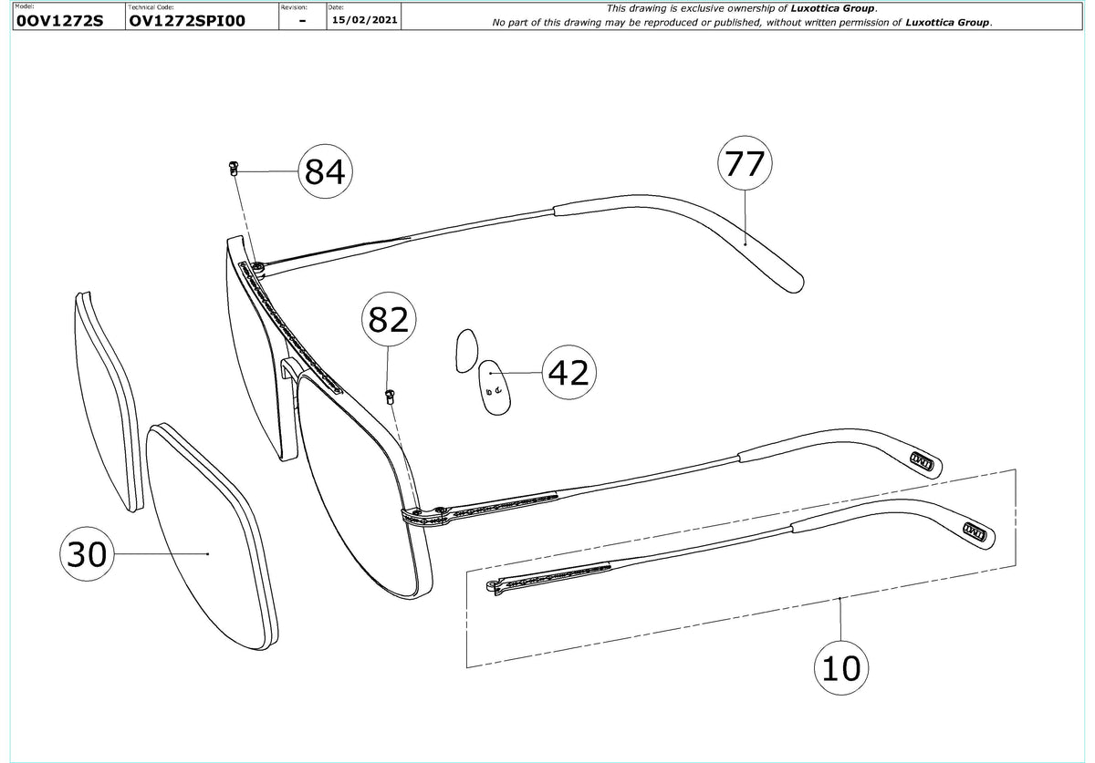 Enlarged technical drawing of the Oliver Peoples Taron OV1272S Replacement Parts