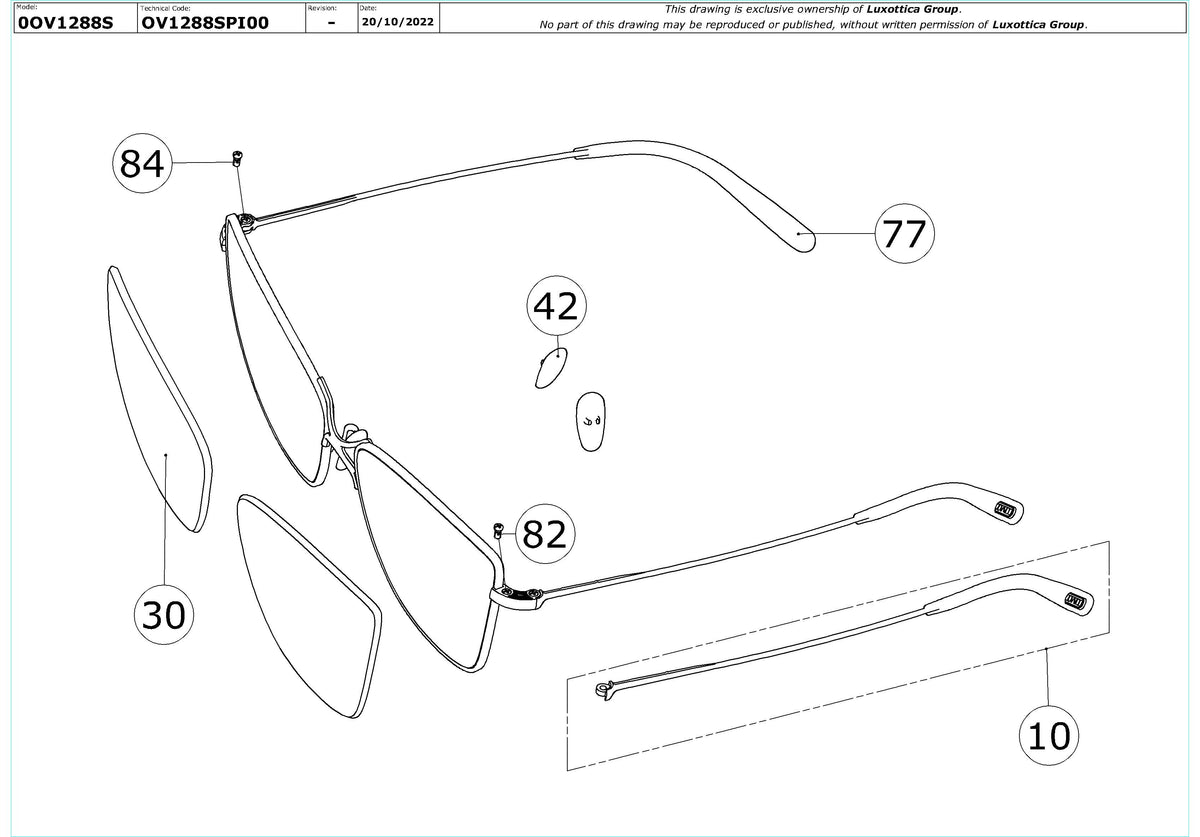Enlarged technical drawing of the Oliver Peoples Marlyse OV1288S Replacement Parts