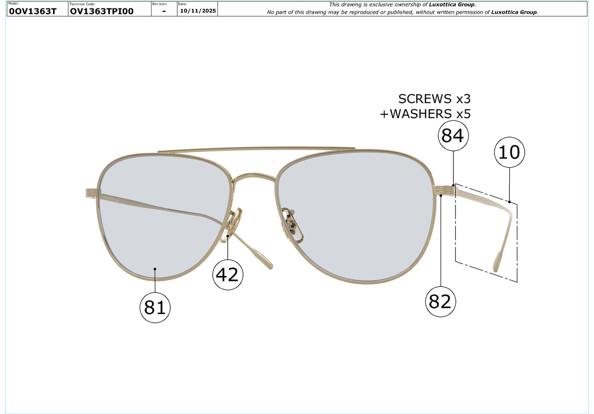 Enlarged technical drawing of the Oliver Peoples Stilson OV1363T Glasses Replacement Parts