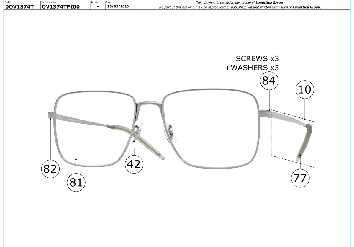 Enlarged technical drawing of the Oliver Peoples Welston OV1374T Glasses Replacement Parts