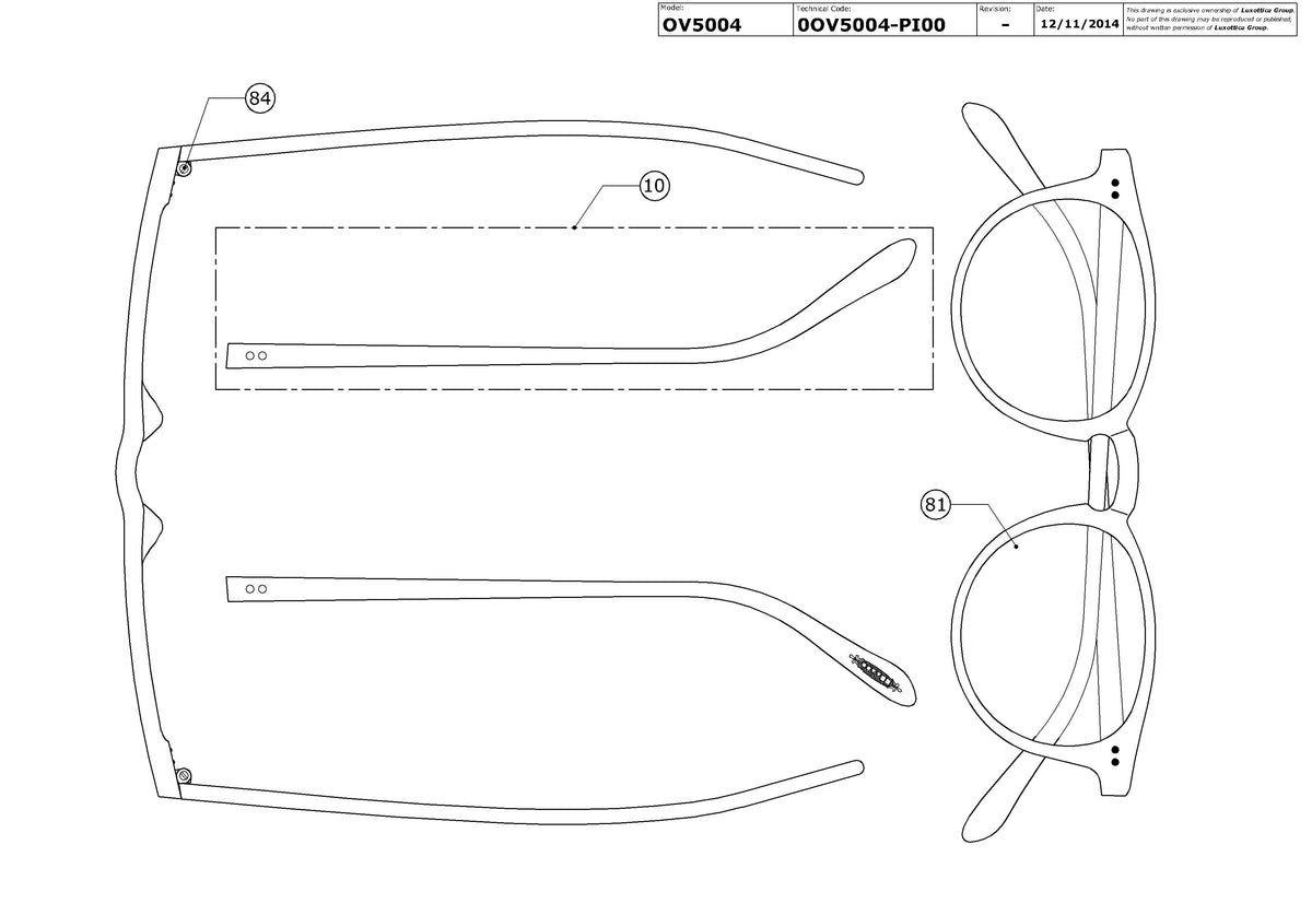 Enlarged technical drawing of the Oliver Peoples Riley-R OV5004 Glasses Replacement Parts