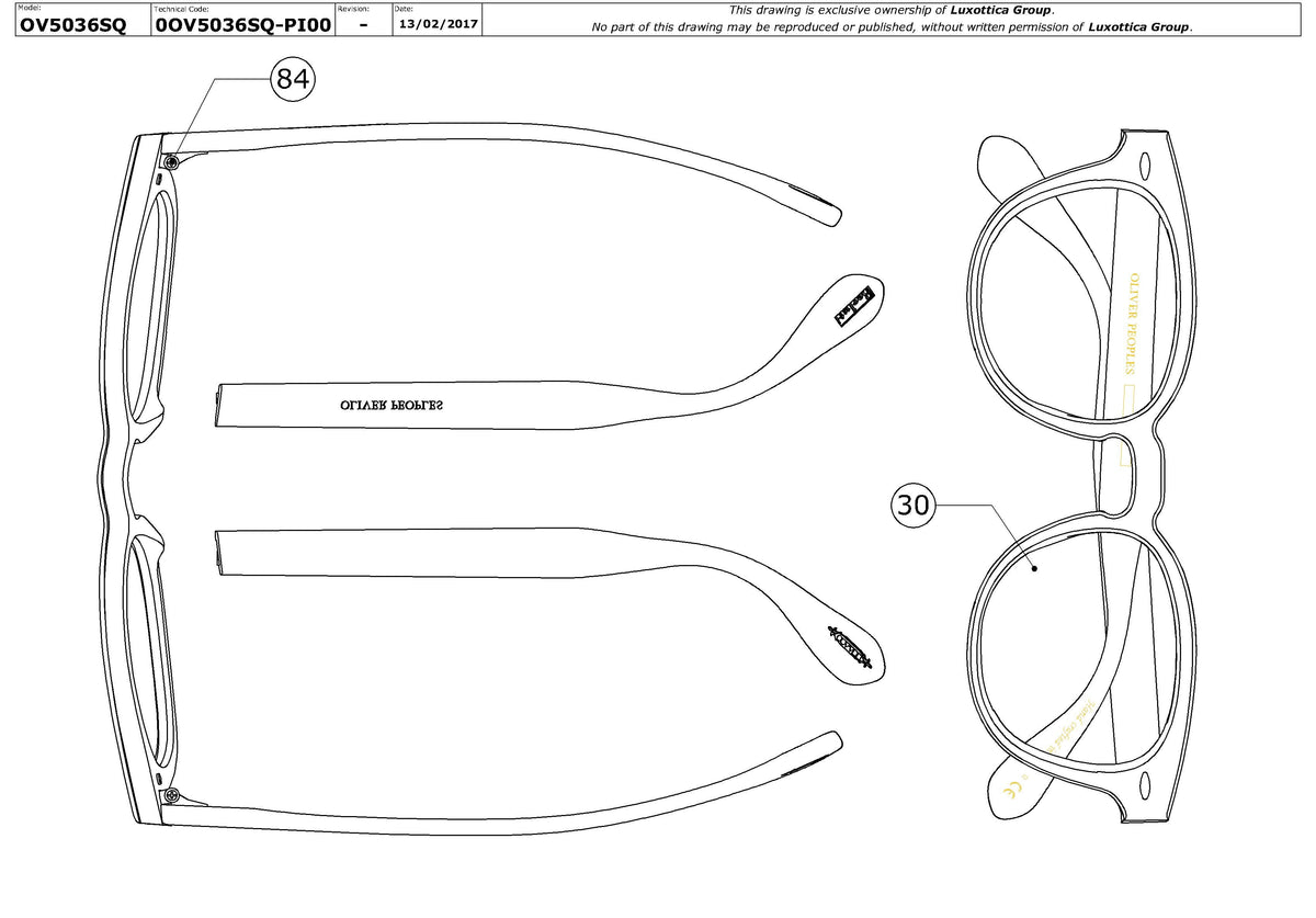 Enlarged technical drawing of the Oliver Peoples Sheldrake Leather OV5036SQ Replacement Parts
