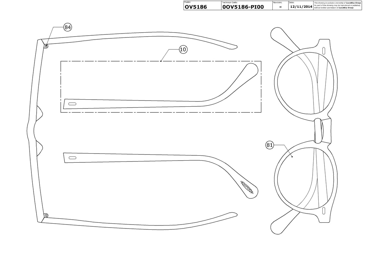 Enlarged technical drawing of the Oliver Peoples Gregory Peck OV5186 Glasses Replacement Parts