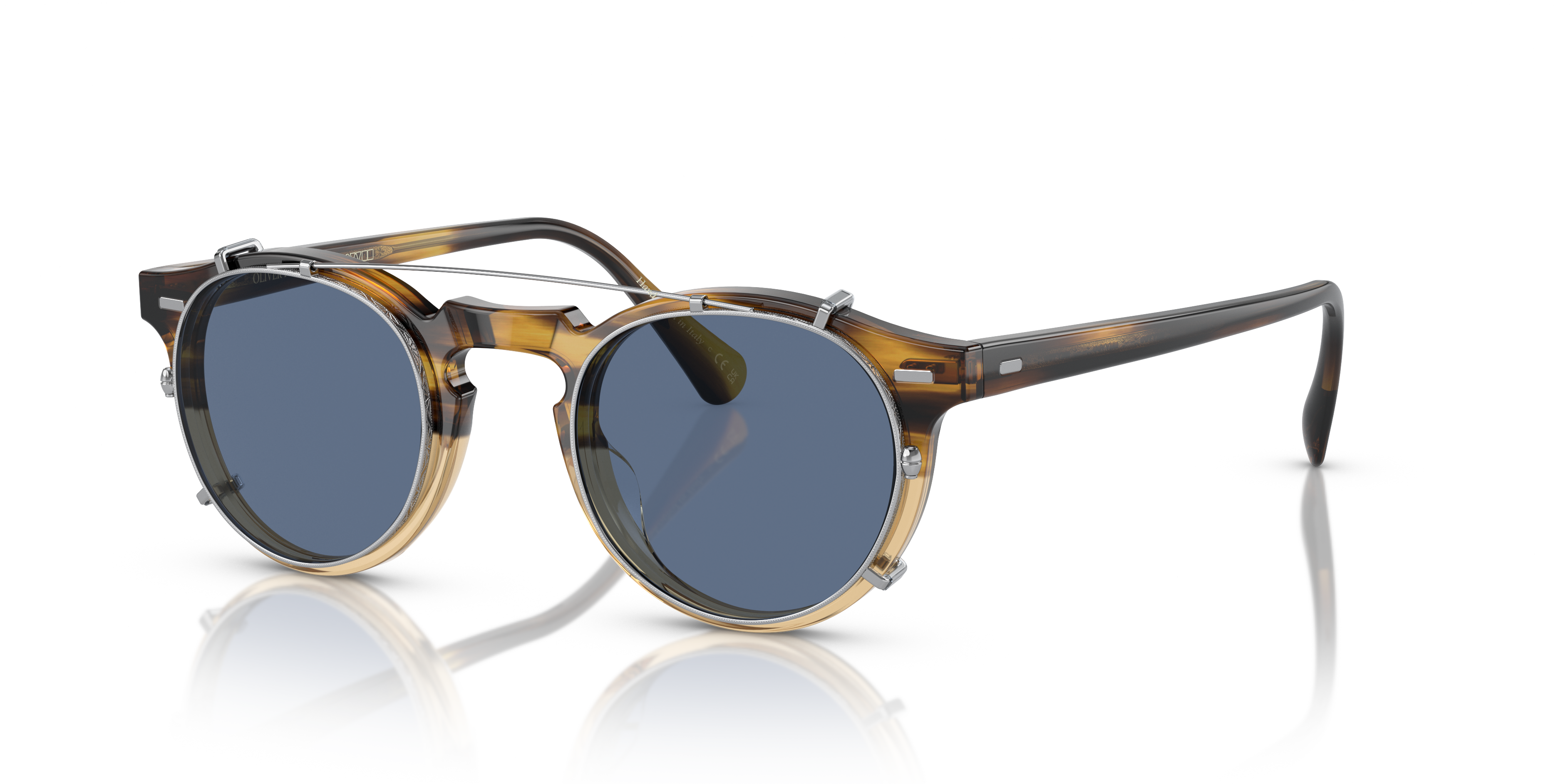 Oliver Peoples Gregory Peck OV5186CM clip-on in silver with blue lenses