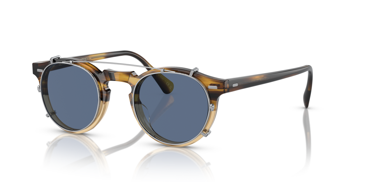 Oliver Peoples Gregory Peck OV5186CM clip-on in silver with blue lenses