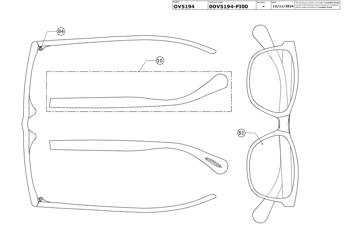 Exploded technical drawing of the Oliver Peoples Follies OV5194 Glasses Replacement Parts, with each replacement part numbered