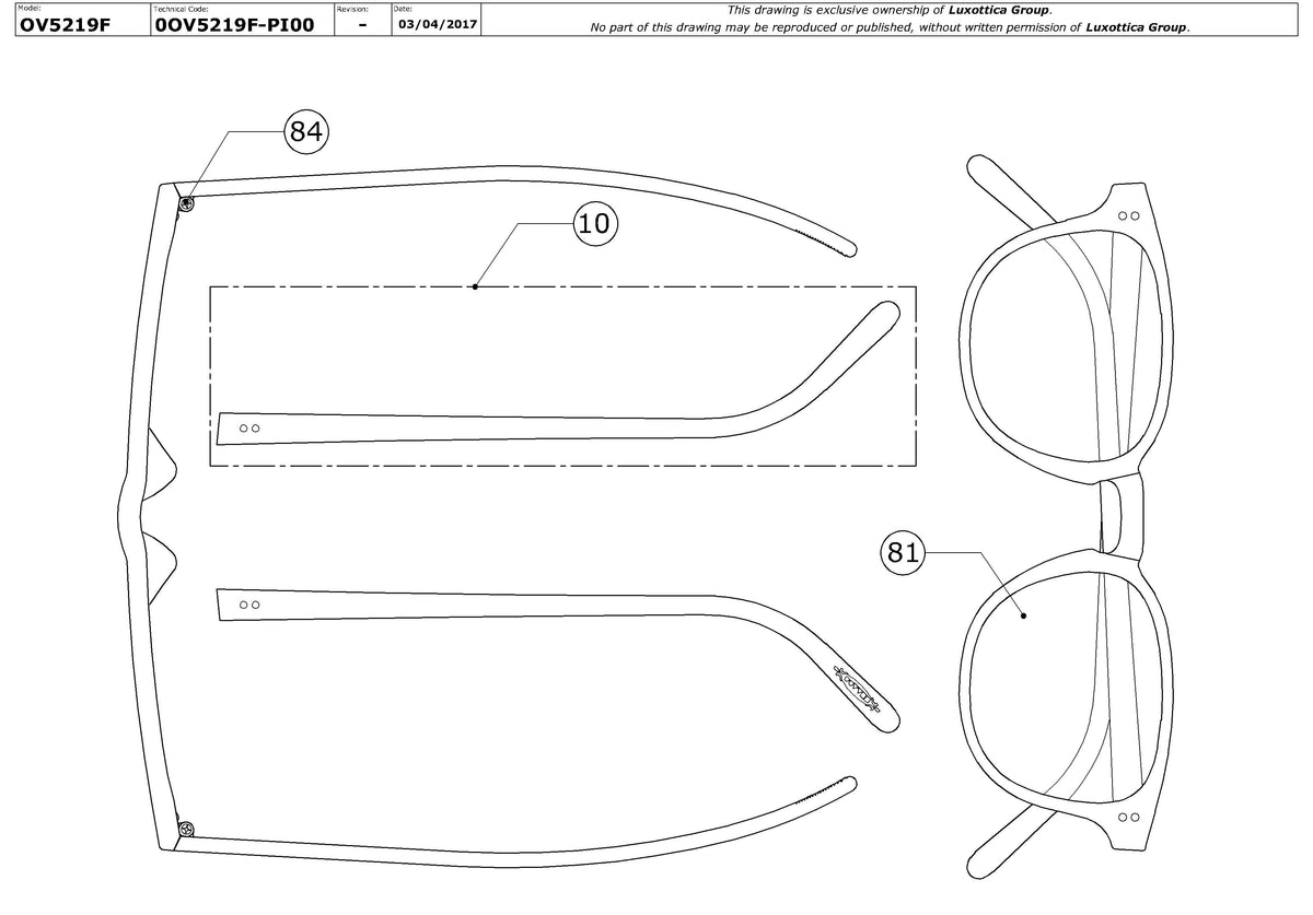 Enlarged technical drawing of the Oliver Peoples Fairmont OV5219 Glasses Replacement Parts