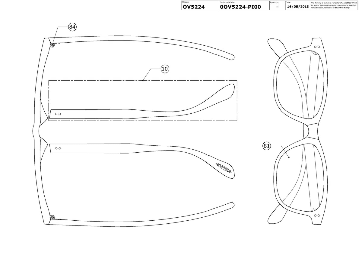 Enlarged technical drawing of the Oliver Peoples Ashton OV5224 Glasses Replacement Parts
