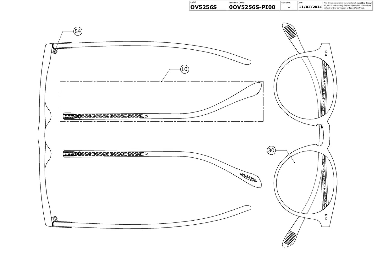 Enlarged technical drawing of the Oliver Peoples Sir O'Malley Sun OV5256S Replacement Parts