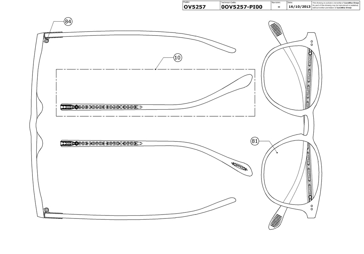 Enlarged technical drawing of the Oliver Peoples Sir Finley OV5257 Glasses Replacement Parts