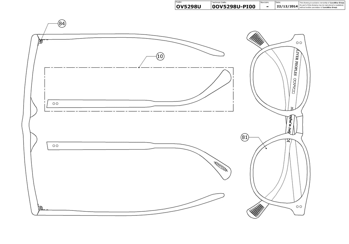 Exploded technical drawing of the Oliver Peoples Finley Esq. OV5298U Glasses Replacement Parts, with each replacement part numbered