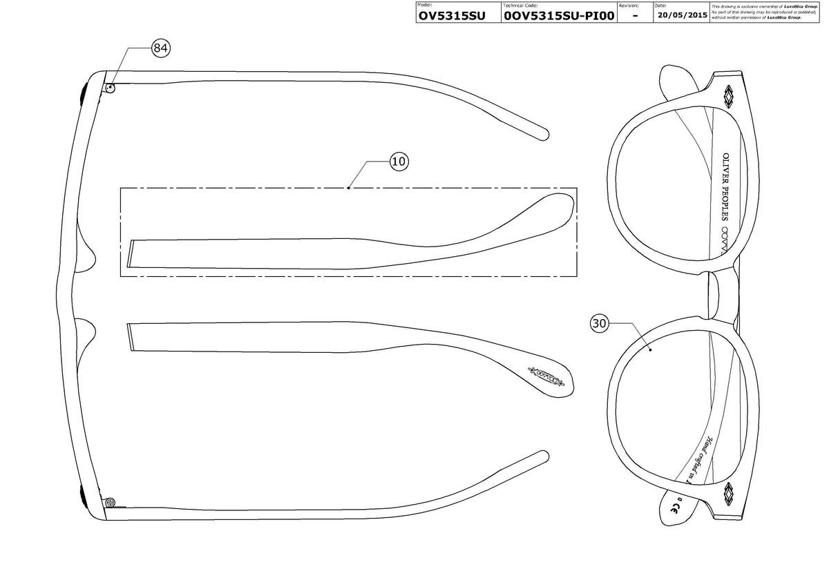 Enlarged technical drawing of the Oliver Peoples Sheldrake Plus OV5315SU Replacement Parts