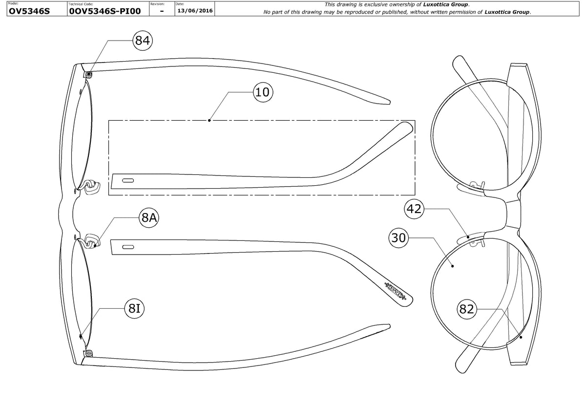 Enlarged technical drawing of the Oliver Peoples Ezelle OV5346S Replacement Parts