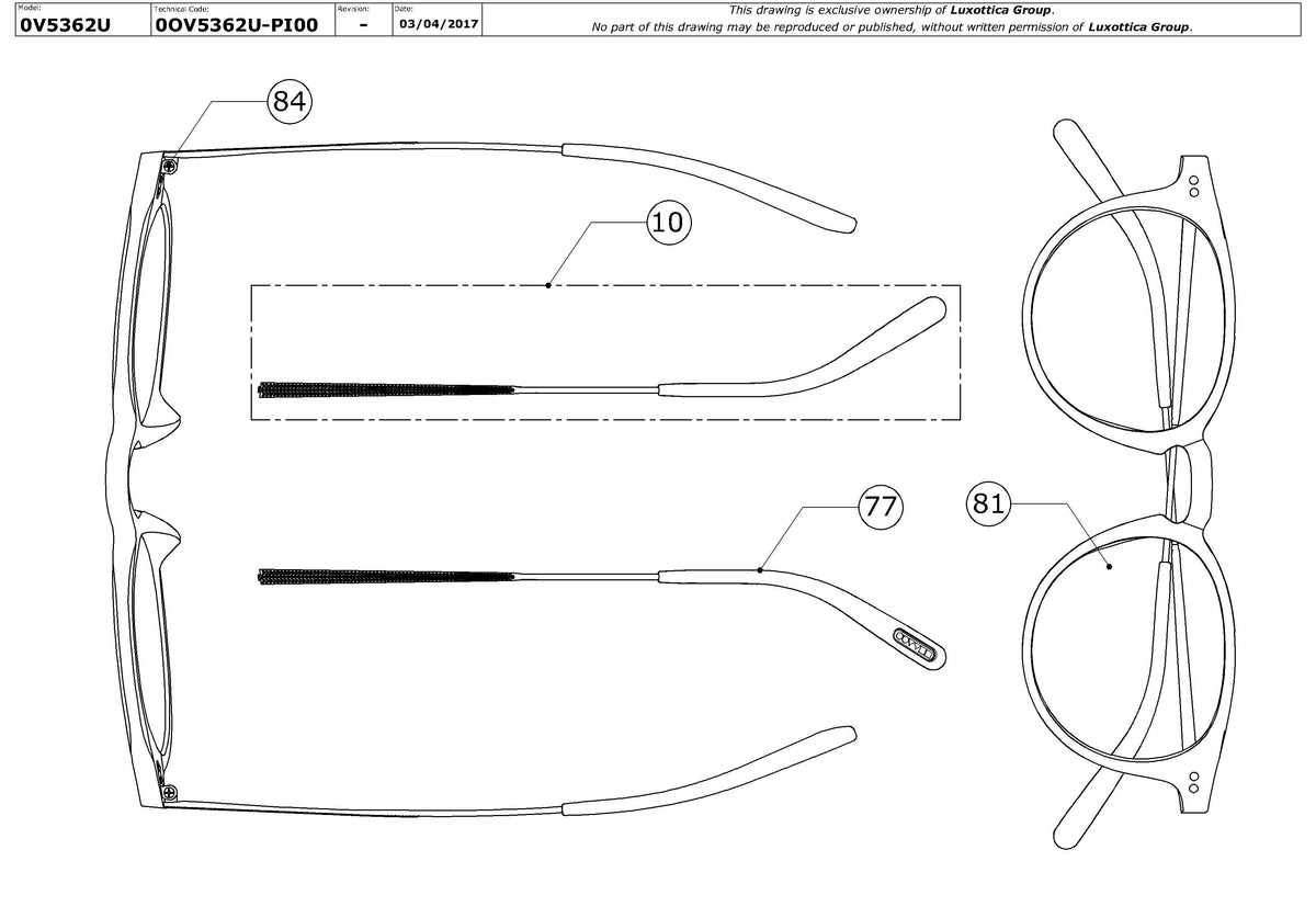 Enlarged technical drawing of the Oliver Peoples Ryerson OV5362U Glasses Replacement Parts