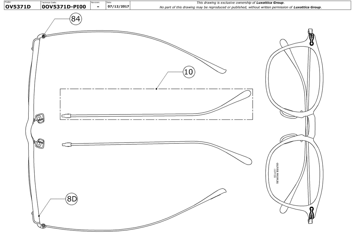 Enlarged technical drawing of the Oliver Peoples Winnett OV5371D Glasses Replacement Parts