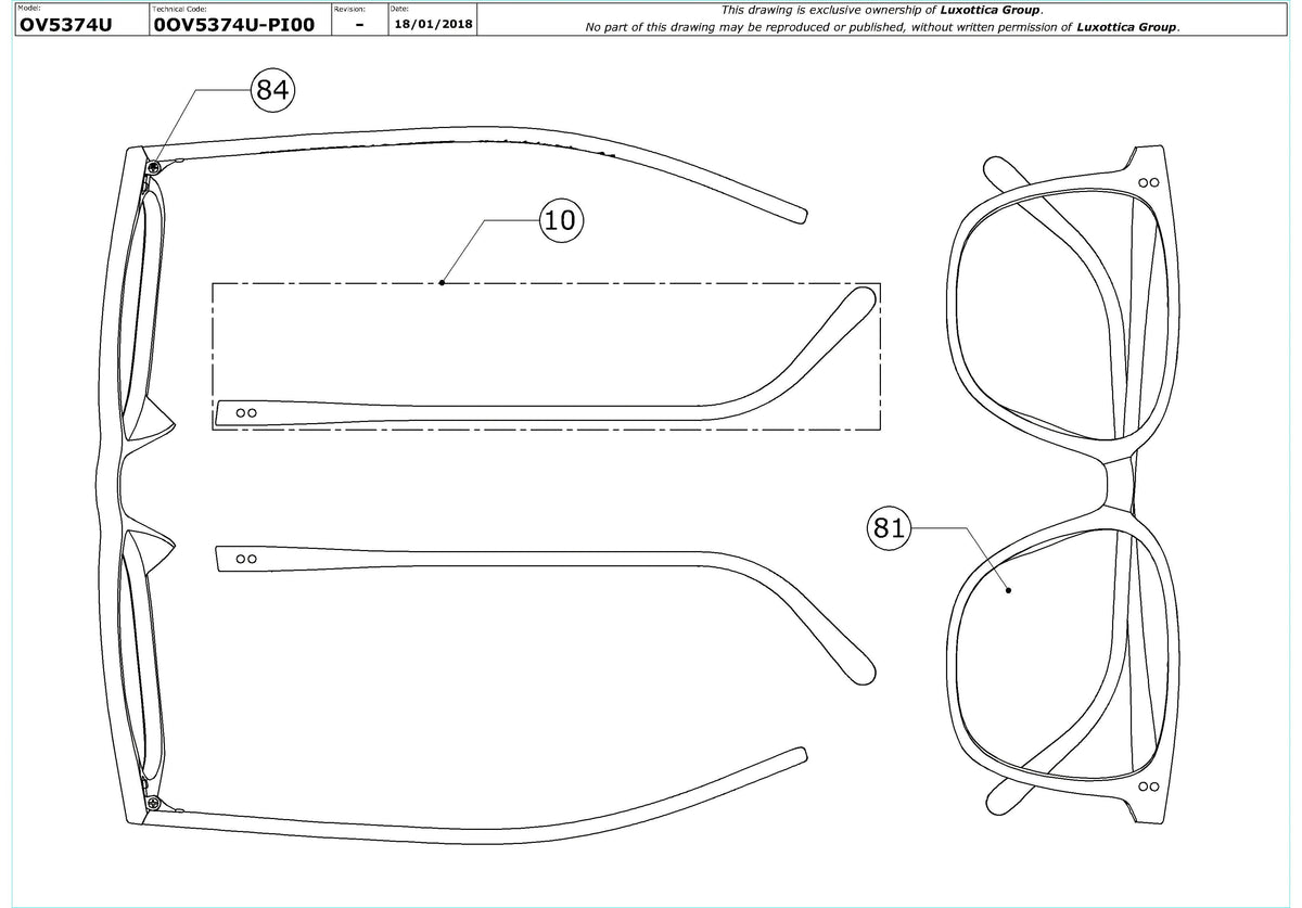 Enlarged technical drawing of the Oliver Peoples Coren OV5374U Glasses Replacement Parts