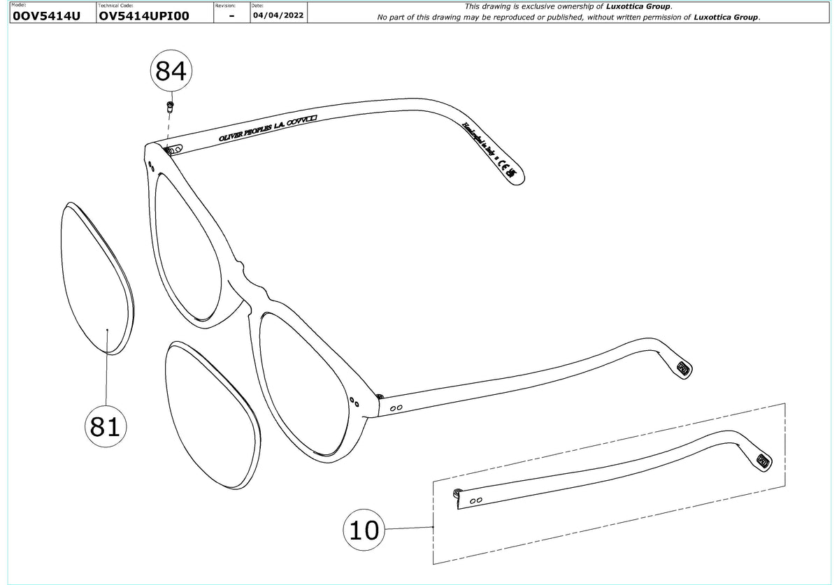 Enlarged technical drawing of the Oliver Peoples Forman-R OV5414U Glasses Replacement Parts