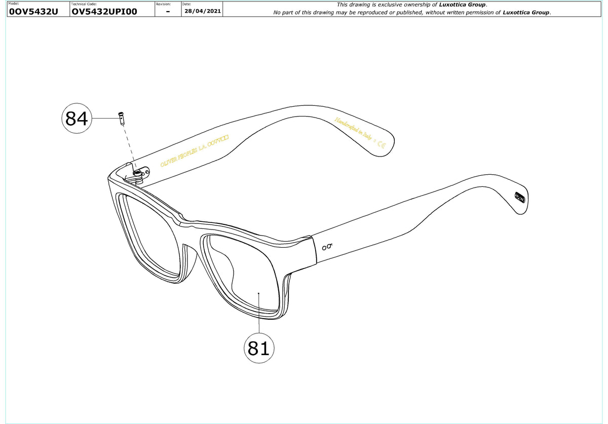 Enlarged technical drawing of the Oliver Peoples Brisdon OV5432U Glasses Replacement Parts