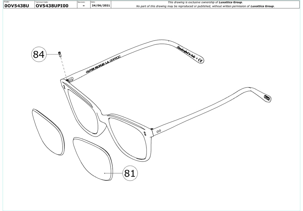 Exploded technical drawing of the Oliver Peoples Addilyn OV5438U Glasses Replacement Parts, with each replacement part numbered