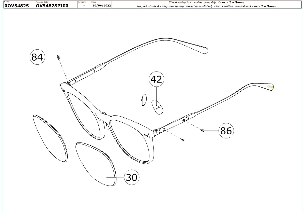 Enlarged technical drawing of the Oliver Peoples Gerardo OV5482S Replacement Parts