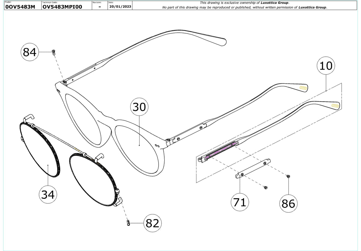 Enlarged technical drawing of the Oliver Peoples Eduardo OV5483M Glasses Replacement Parts