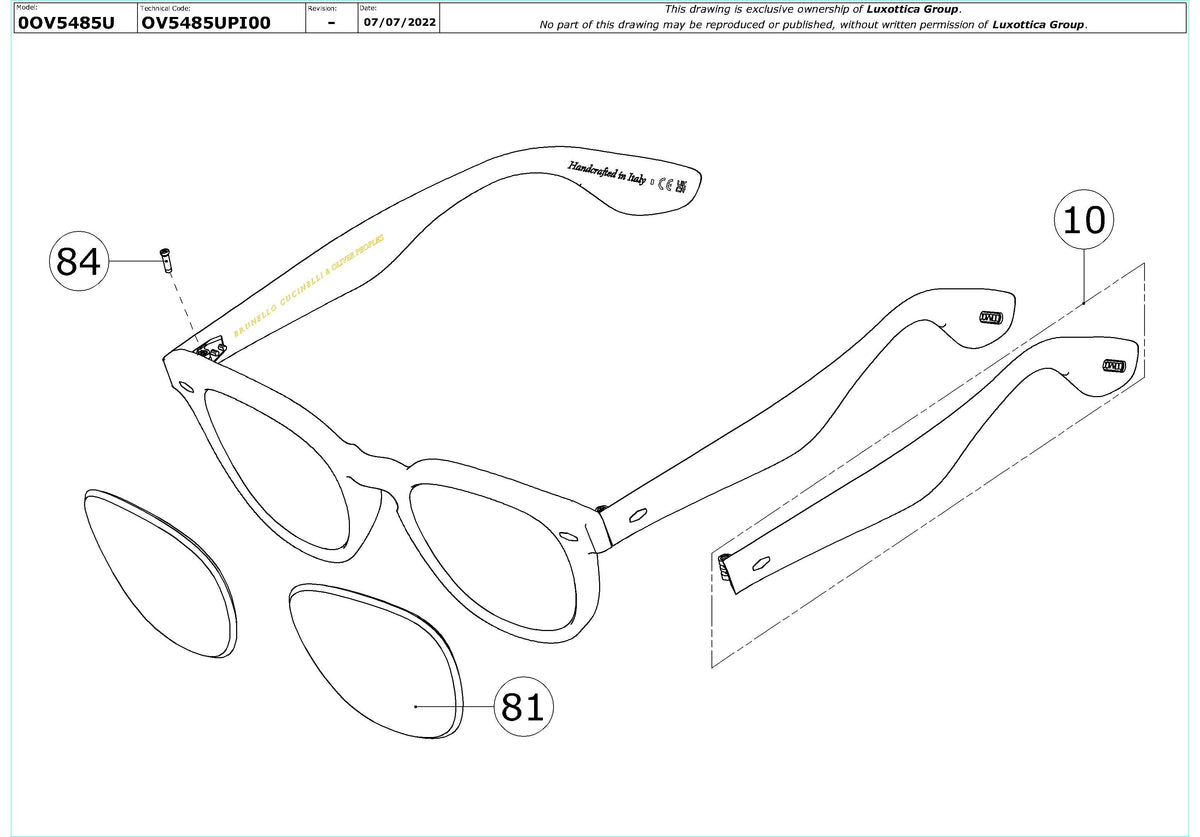 Exploded technical drawing of the Oliver Peoples Jep-R OV5485U Glasses Replacement Parts, with each replacement part numbered