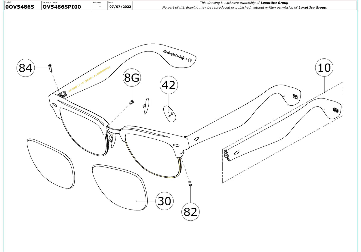 Enlarged technical drawing of the Oliver Peoples Capannelle OV5486S Replacement Parts
