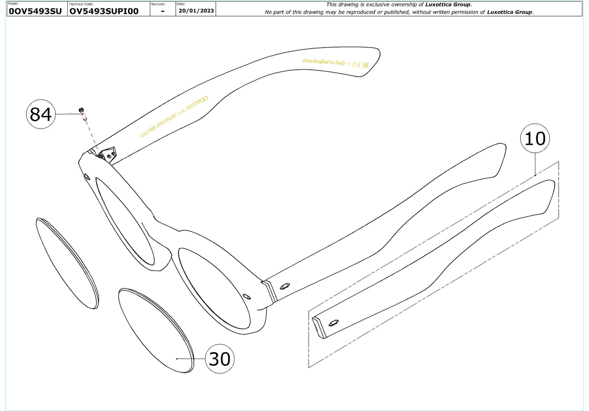Enlarged technical drawing of the Oliver Peoples Cassavet OV5493SU Replacement Parts