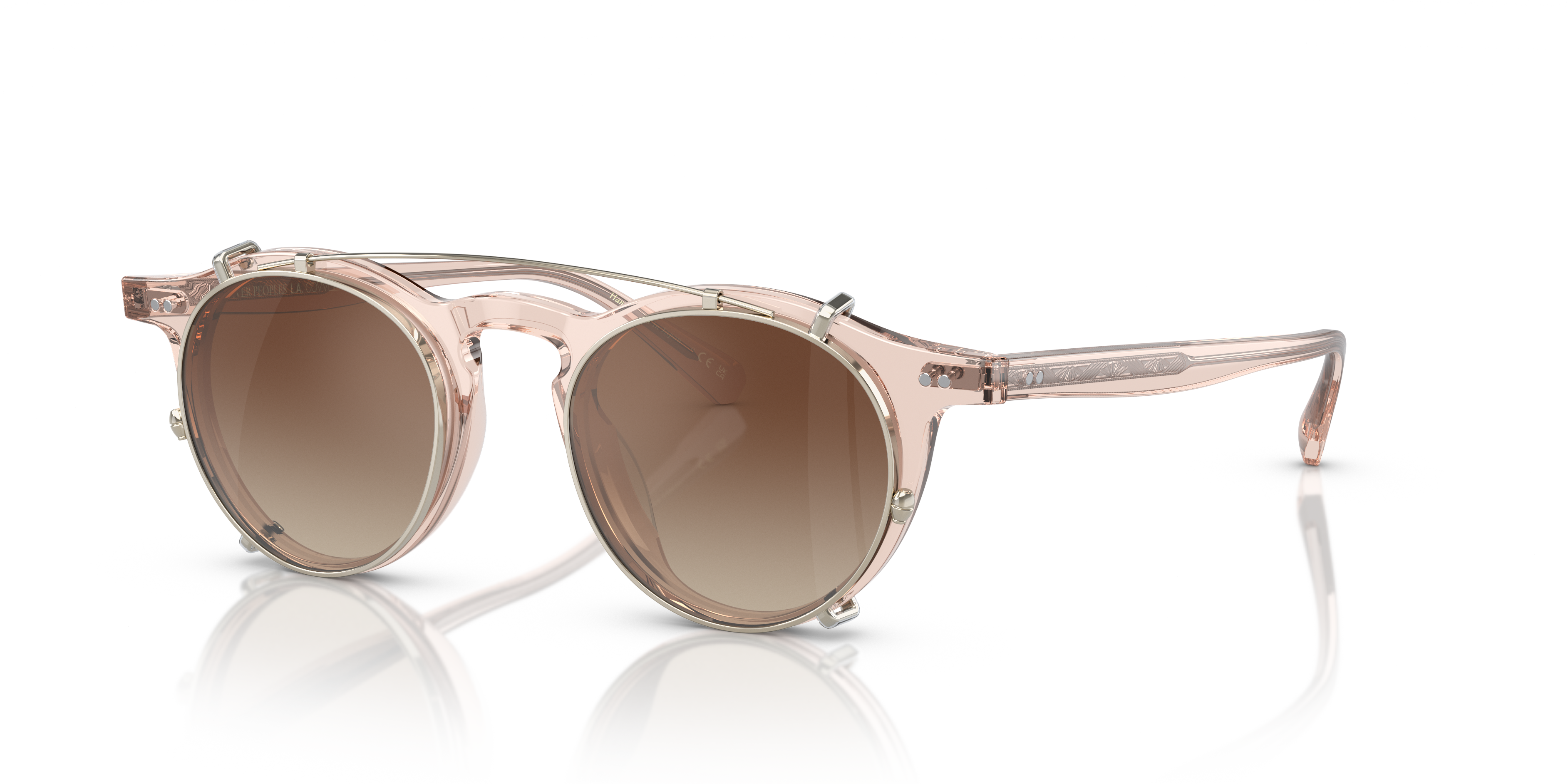 Oliver Peoples OP-13 OV5504C clip-on in soft gold with dark brown lenses