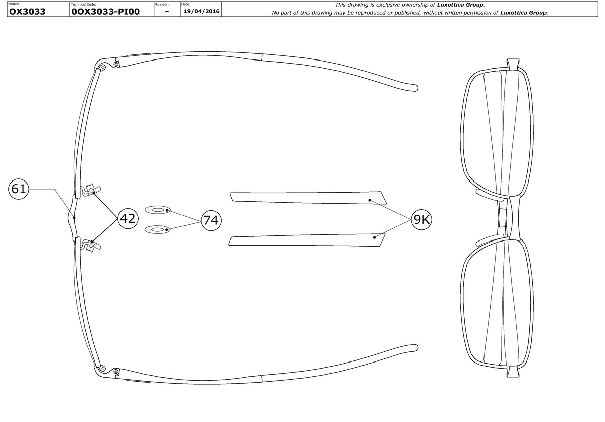 Exploded technical drawing of the Oakley Socket 4.0 OX3033 Glasses Replacement Parts, with each replacement part numbered