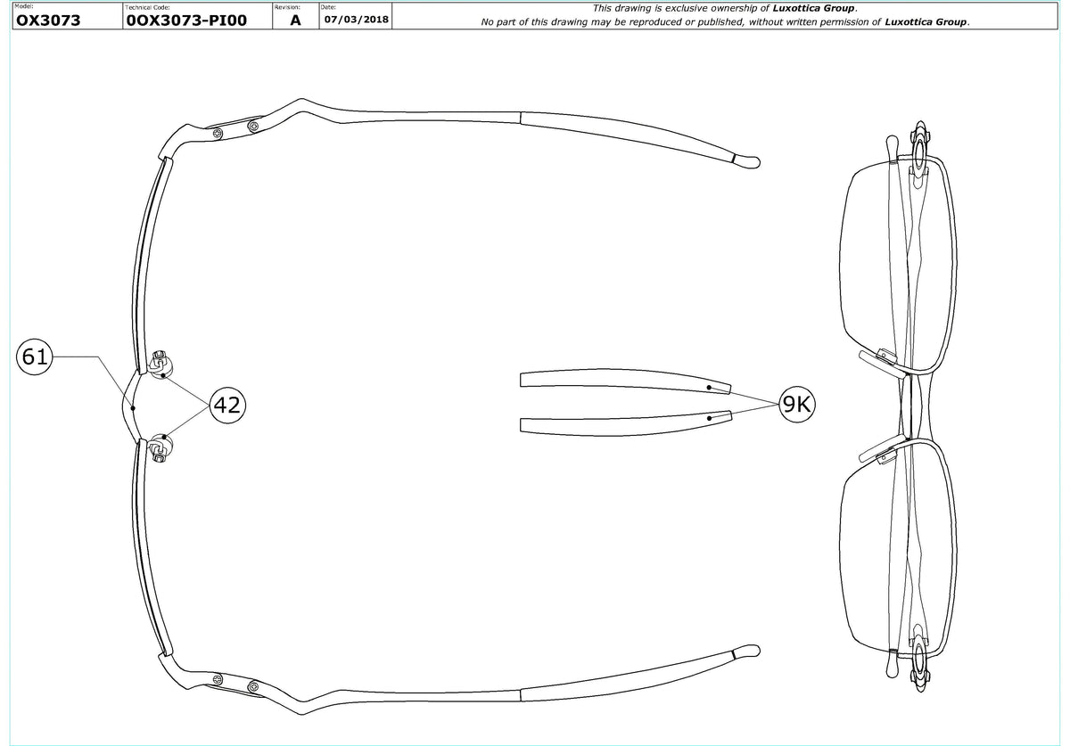 Enlarged technical drawing of the Oakley Sculpt 6.0 OX3073 Glasses Replacement Parts