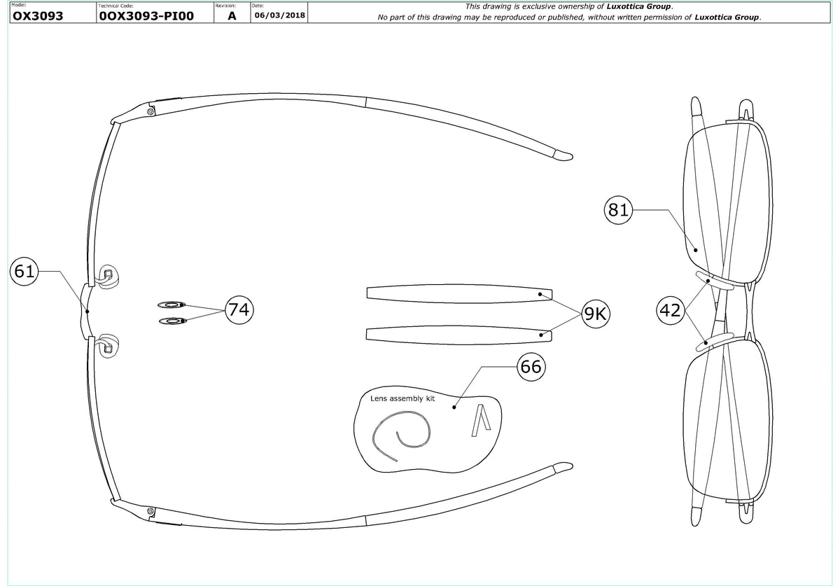 Enlarged technical drawing of the Oakley Valve OX3093 Glasses Replacement Parts