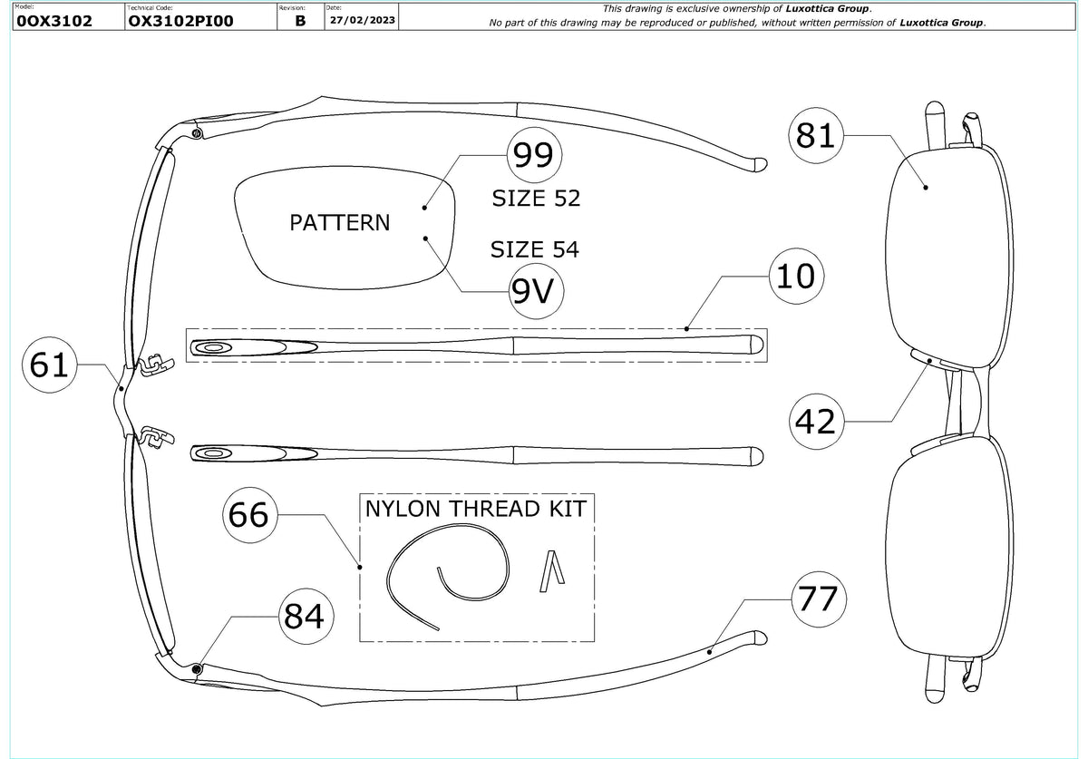 Enlarged technical drawing of the Oakley Clubface OX3102 Glasses Replacement Parts
