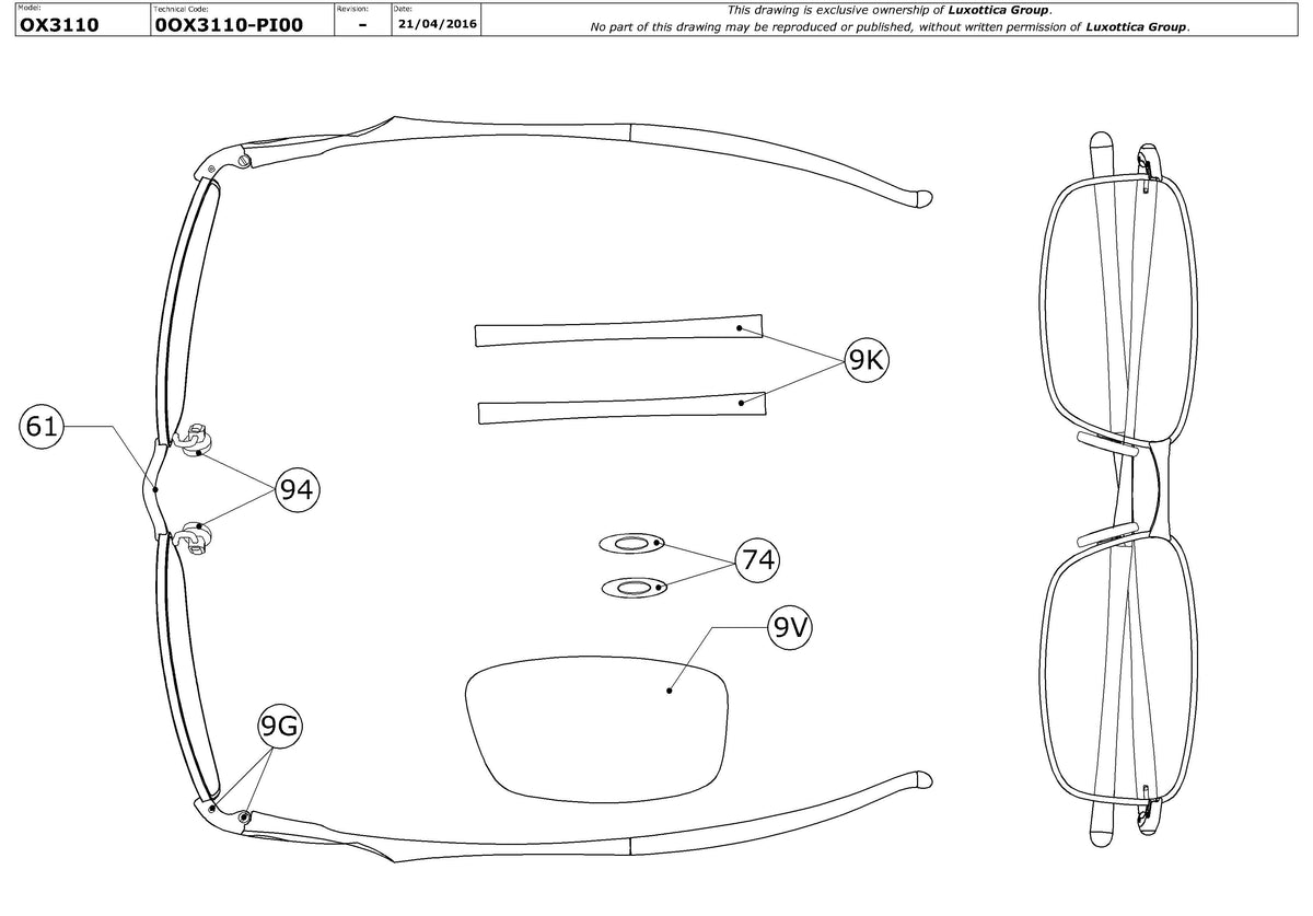 Enlarged technical drawing of the Oakley Casing OX3110 Glasses Replacement Parts