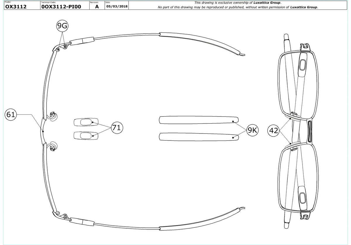 Exploded technical drawing of the Oakley Tumbleweed OX3112 Glasses Replacement Parts, with each replacement part numbered