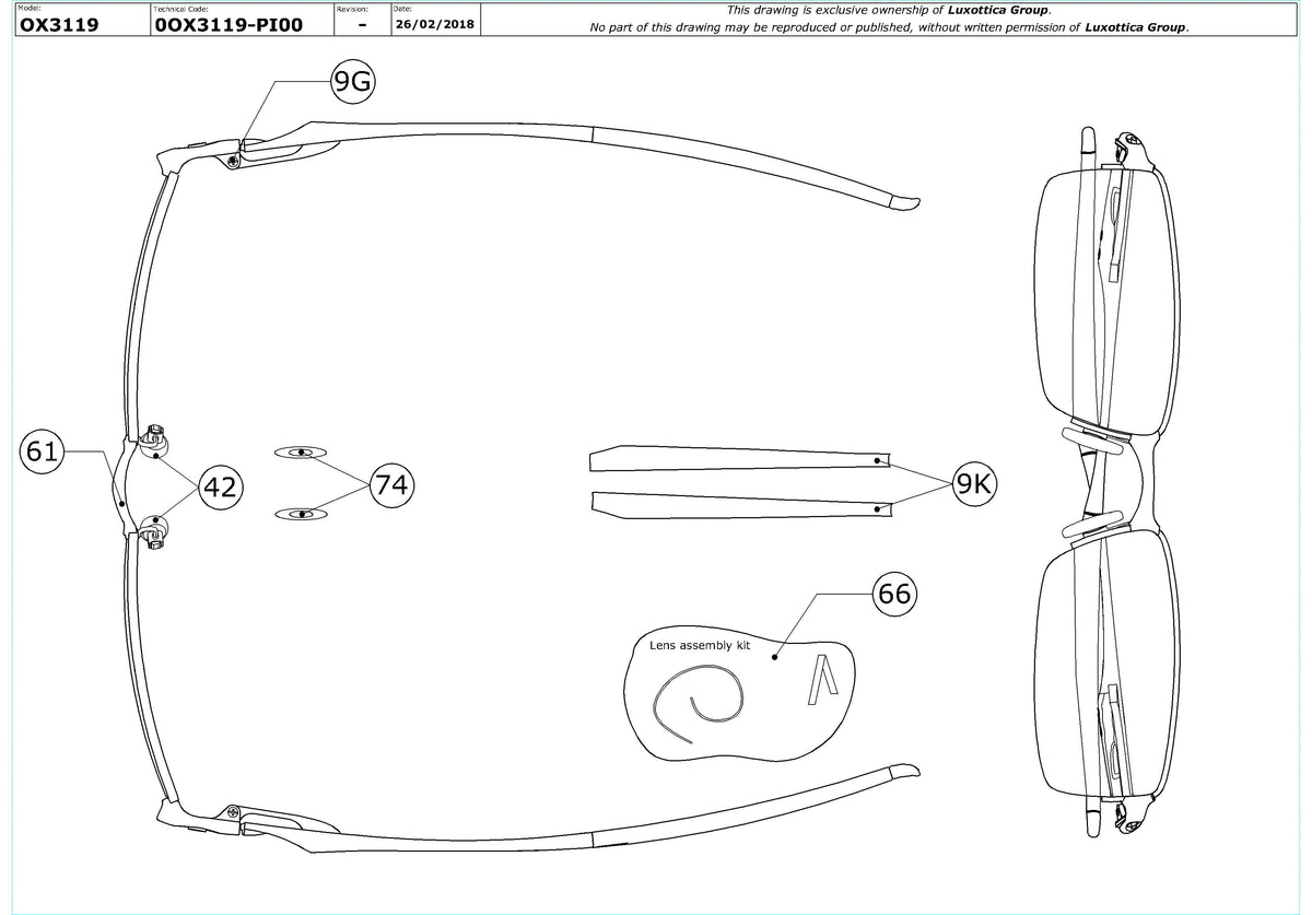Enlarged technical drawing of the Oakley Halfshock OX3119 Glasses Replacement Parts