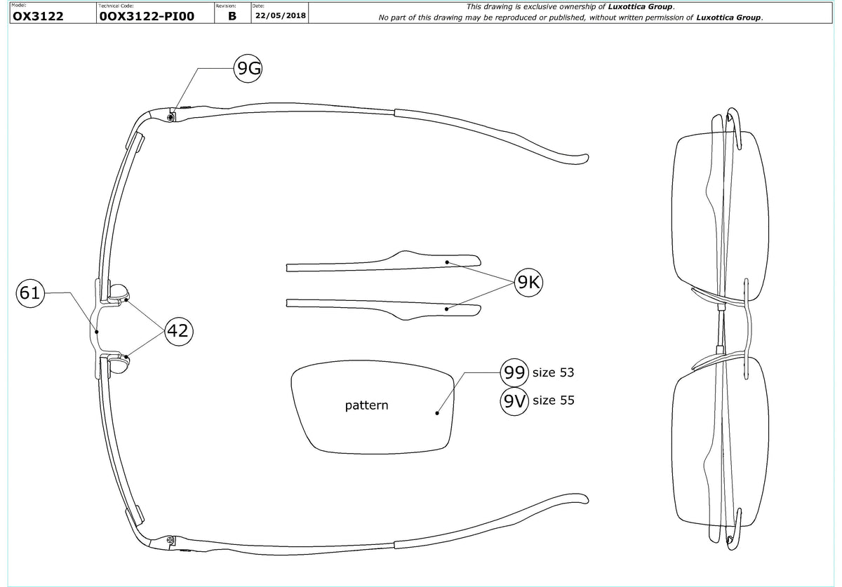 Exploded technical drawing of the Oakley Keel OX3122 Glasses Replacement Parts, with each replacement part numbered