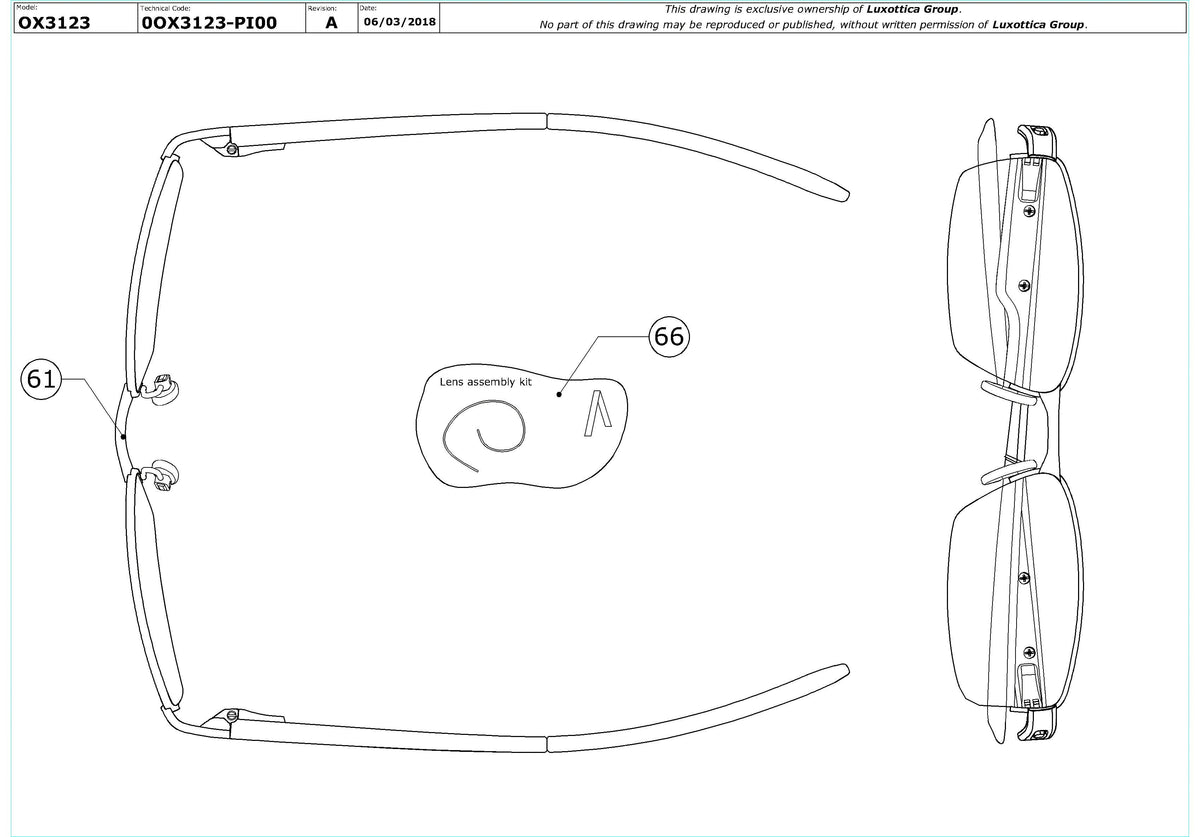 Exploded technical drawing of the Oakley Double Tap OX3123 Glasses Replacement Parts, with each replacement part numbered