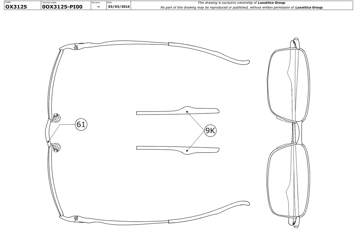 Enlarged technical drawing of the Oakley Keel Blade OX3125 Glasses Replacement Parts