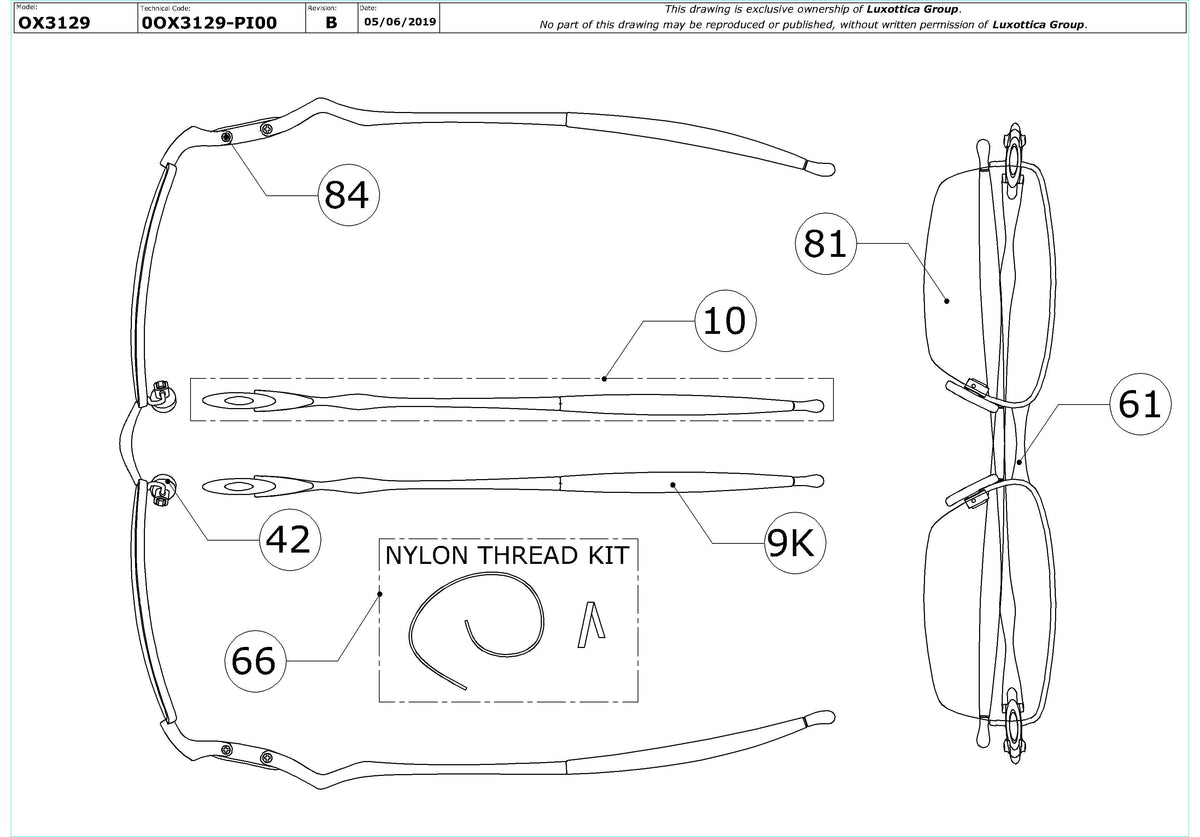 Enlarged technical drawing of the Oakley Coverdrive OX3129 Glasses Replacement Parts