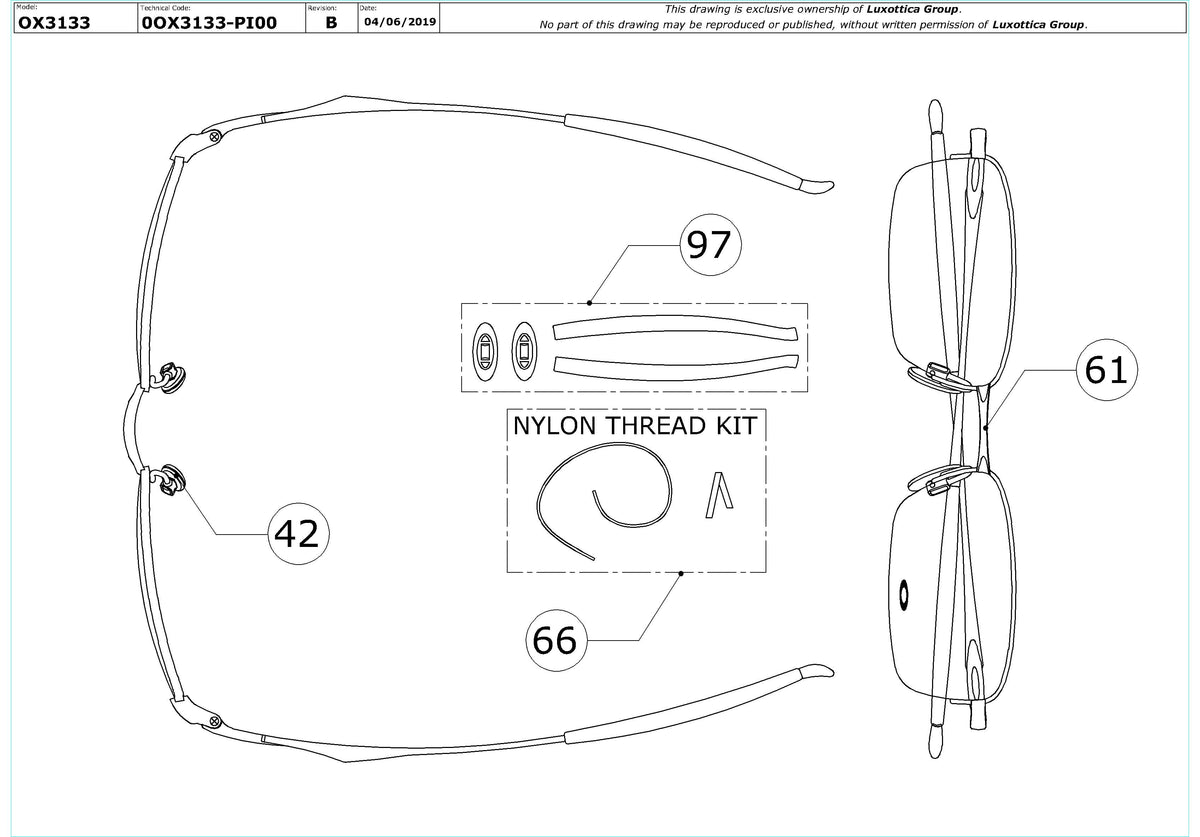 Enlarged technical drawing of the Oakley Top Spinner 5b OX3133 Glasses Replacement Parts