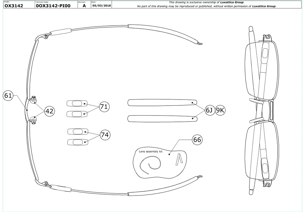 Exploded technical drawing of the Oakley Tumbleweed 0.5 OX3142 Glasses Replacement Parts, with each replacement part numbered