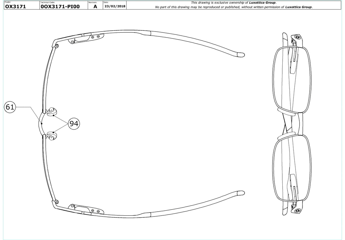 Exploded technical drawing of the Oakley Rudder OX3171 Glasses Replacement Parts, with each replacement part numbered